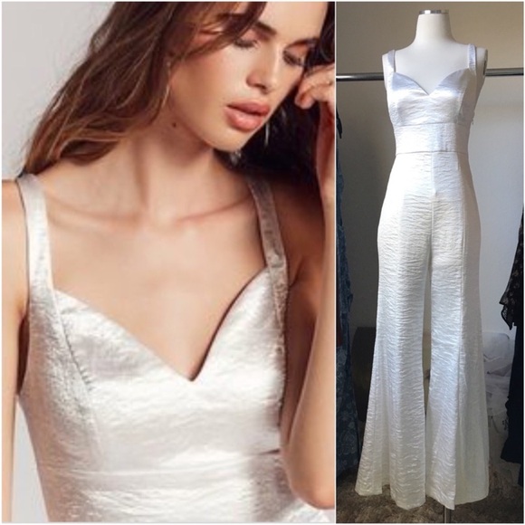 NWT Vintage Free People White Satin Silver Crush Jumpsuit size 6 - Picture 3 of 8